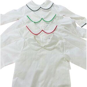 UNISEX-Long Sleeve White Cotton Shirt with Peter Pan Collar with GREEN TRIM